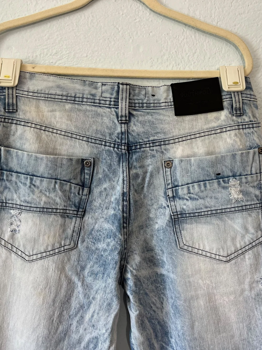 South Pole Men’s Distressed Acid-Wash Jeans - Light Blue